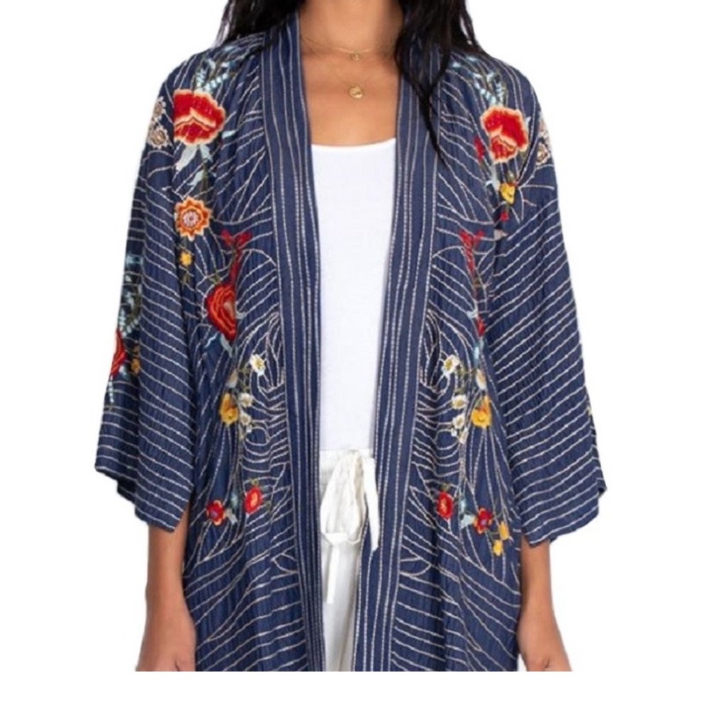 Johnny Was Blue Floral Kimono - Picture 3 of 9